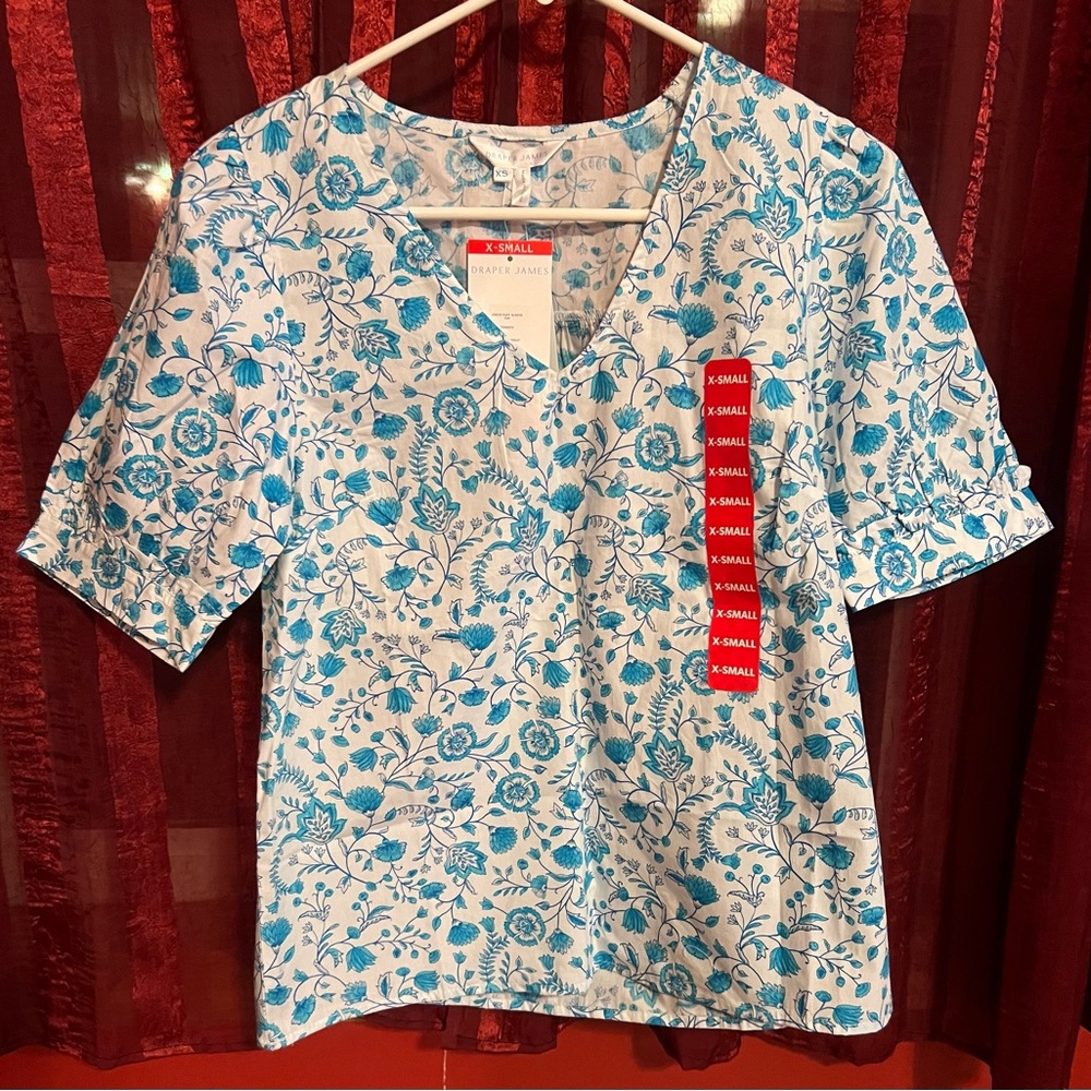 Draper James Blue Floral Blouse